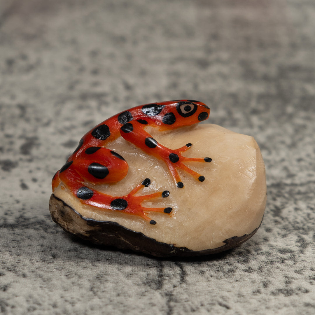 Vintage Red And Black Poison Dart Frog Tagua Carving