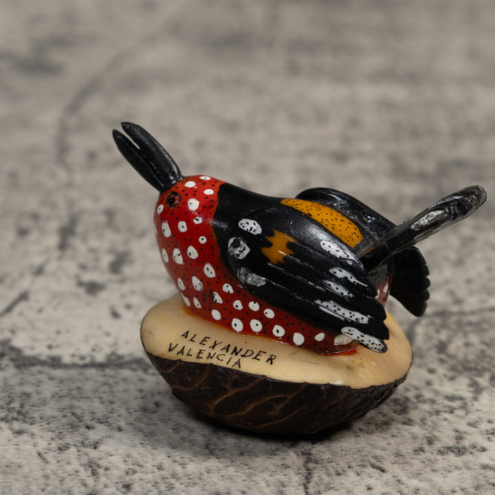 Red And Black Seedeater Bird Tagua Carving