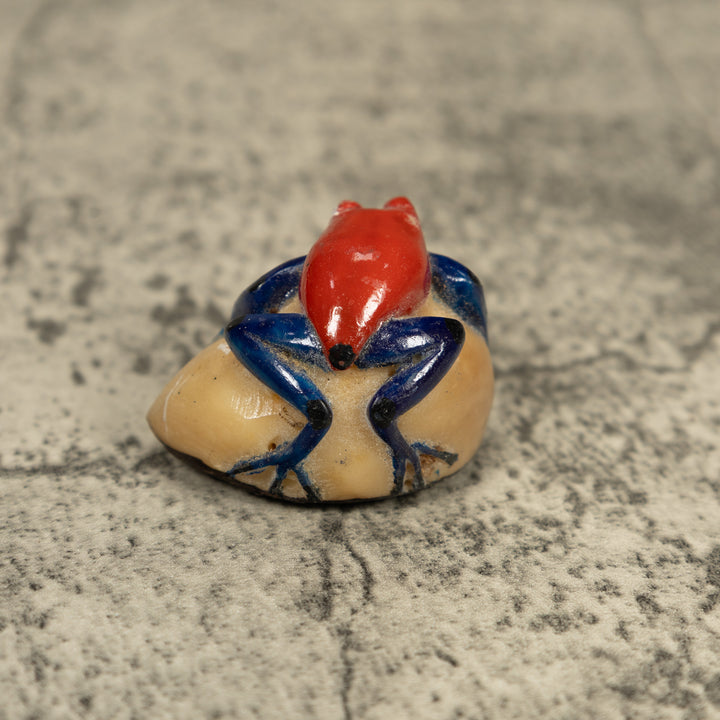 Vintage Red And Blue Poison Dart Frog Tagua Carving