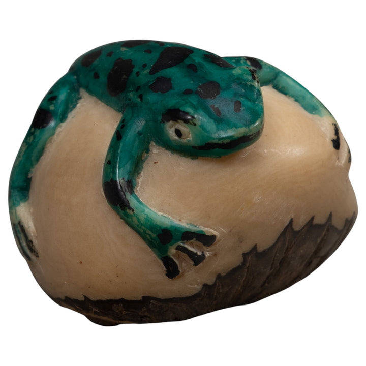 Vintage Blue Green And Black Frog Tagua Carving