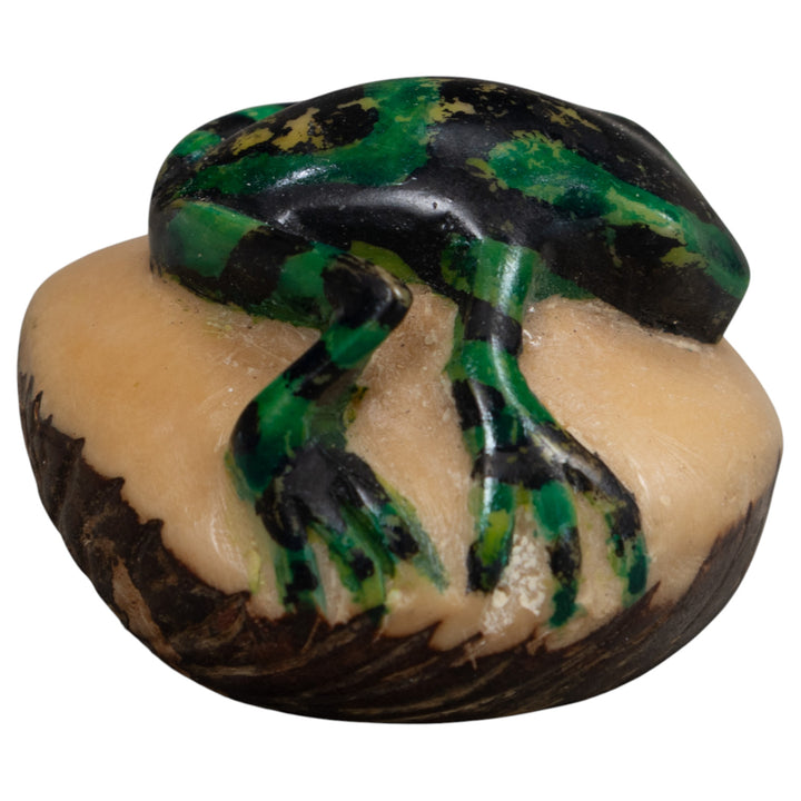 Vintage Green And Black Poison Dart Frog Tagua Carving