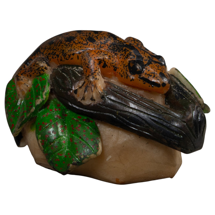 Vintage Glod Green And Black Frog Tagua Carving