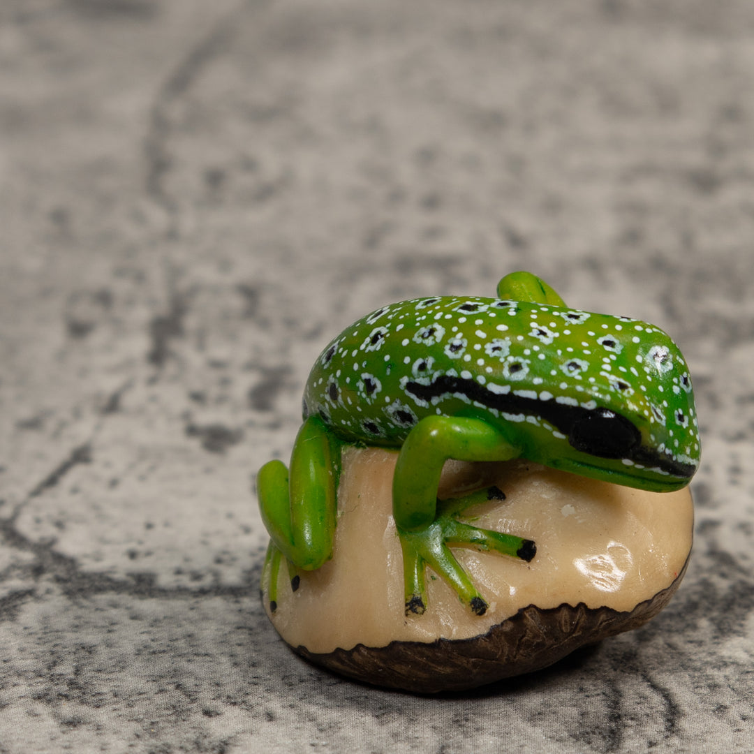 Black White And Green Poison Dart Frog Tagua Carving