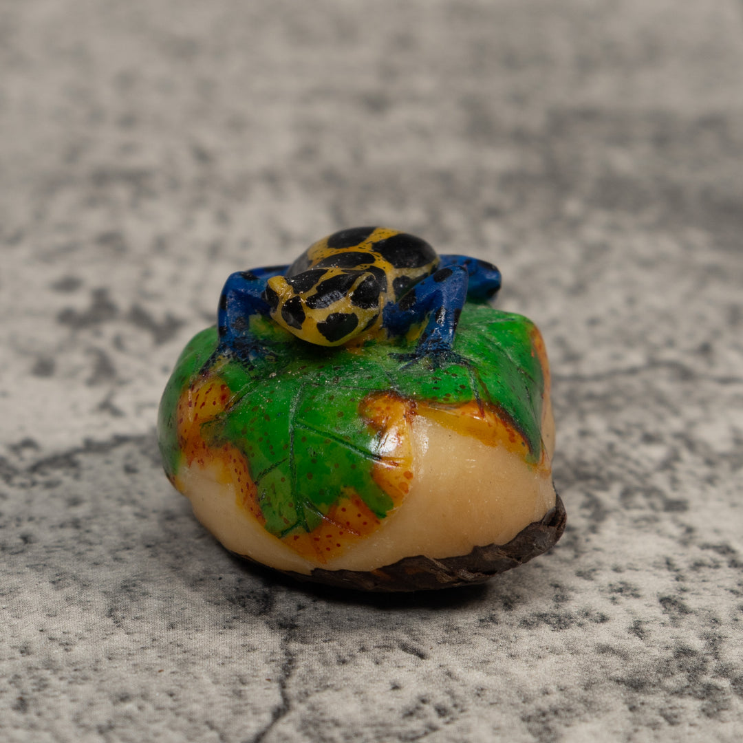 Black Blue And Yellow Poison Dart Frog Tagua Carving