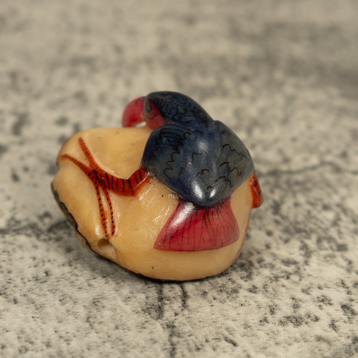 Vintage Blue And Orange Rainforest Bird Tagua Carving