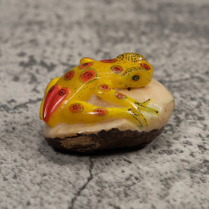 Vintage Yellow And Red FrogTagua Carving