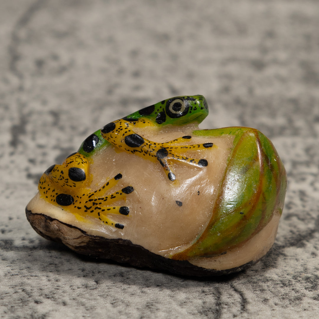 Green Yellow And Black Poison Dart Frog Tagua Carving
