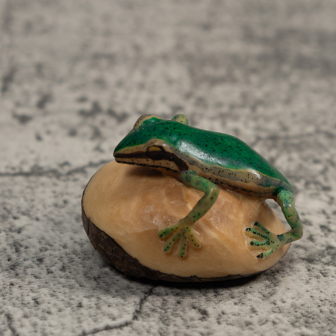 Green and Black Poison Dart Frog Tagua Carving