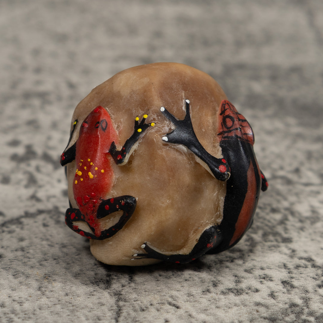 Vintage Red  Black Frog And Gecko Tagua Carving