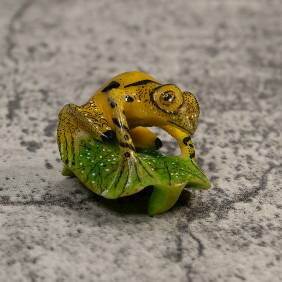Black Yellow And Green Poison Dart Frog Tagua Carving