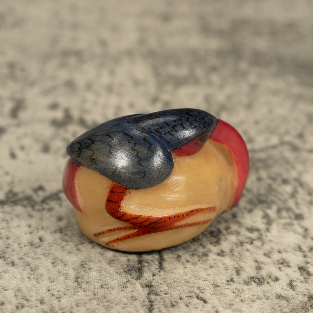 Vintage Blue And Orange Rainforest Bird Tagua Carving