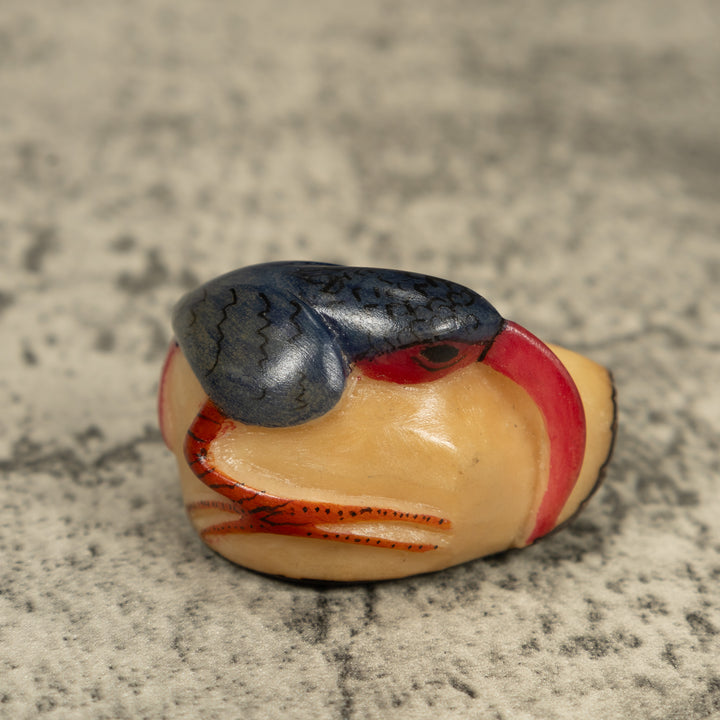 Vintage Blue And Orange Rainforest Bird Tagua Carving
