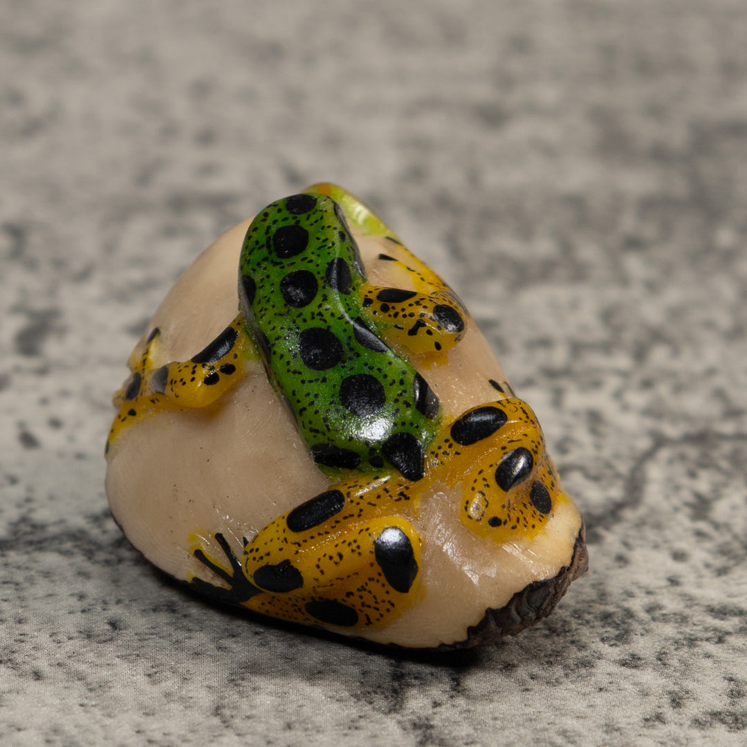 Green Yellow And Black Poison Dart Frog Tagua Carving
