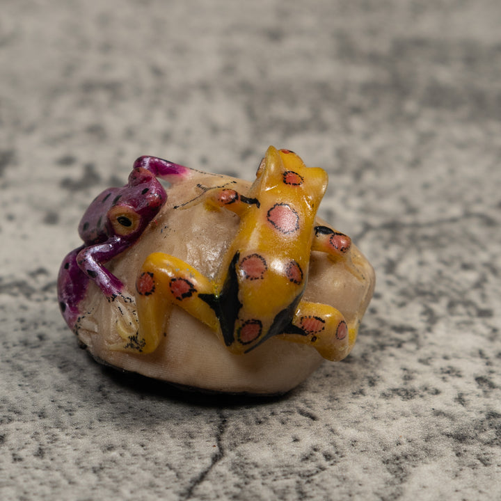 Double Vintage Purple And Gold Poison Dart Frog Tagua Carving
