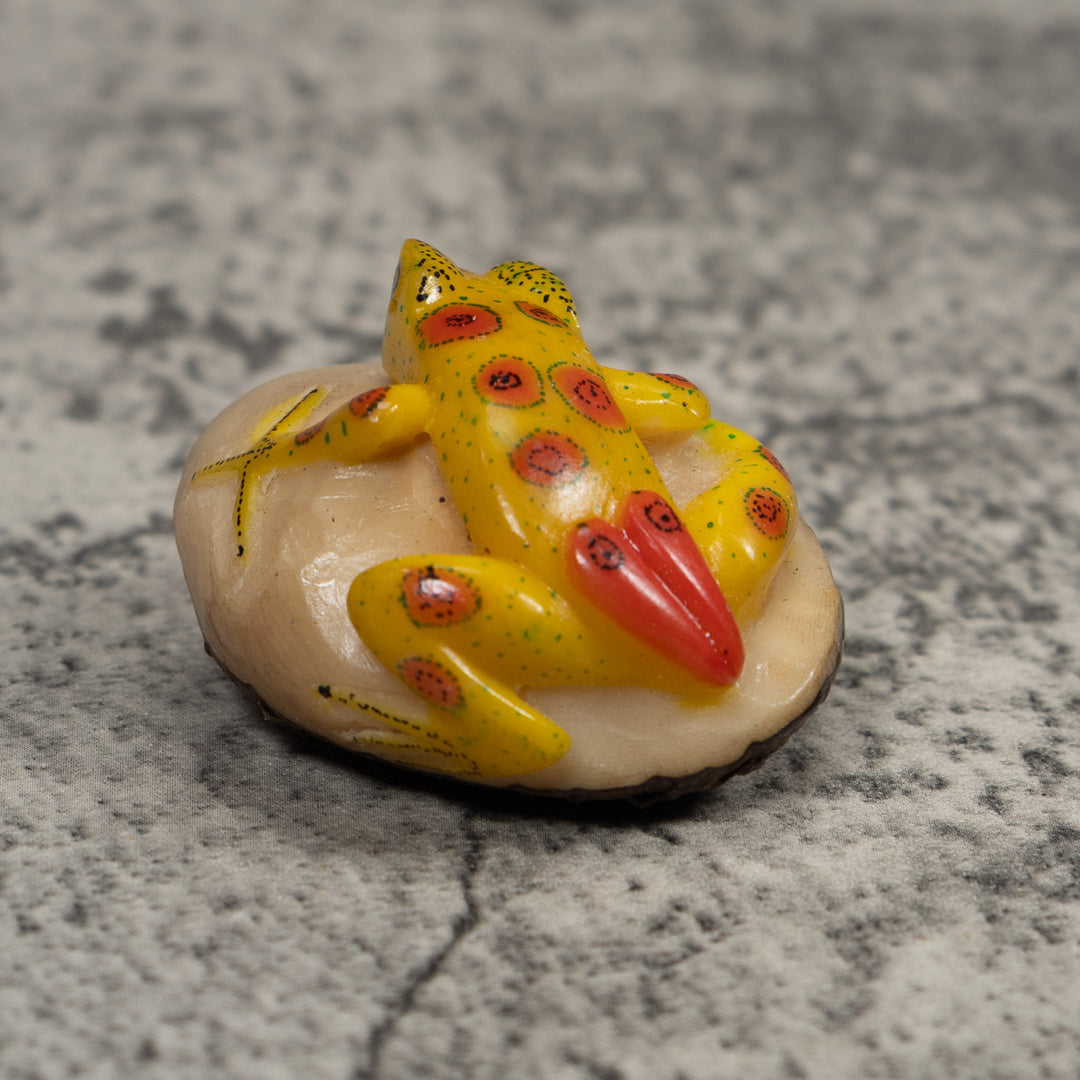 Vintage Yellow And Red FrogTagua Carving