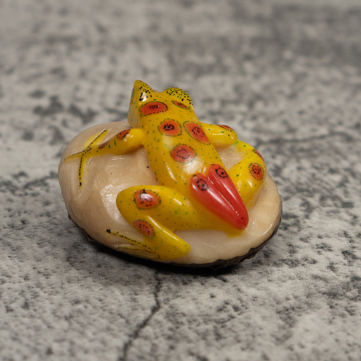 Vintage Yellow And Red FrogTagua Carving