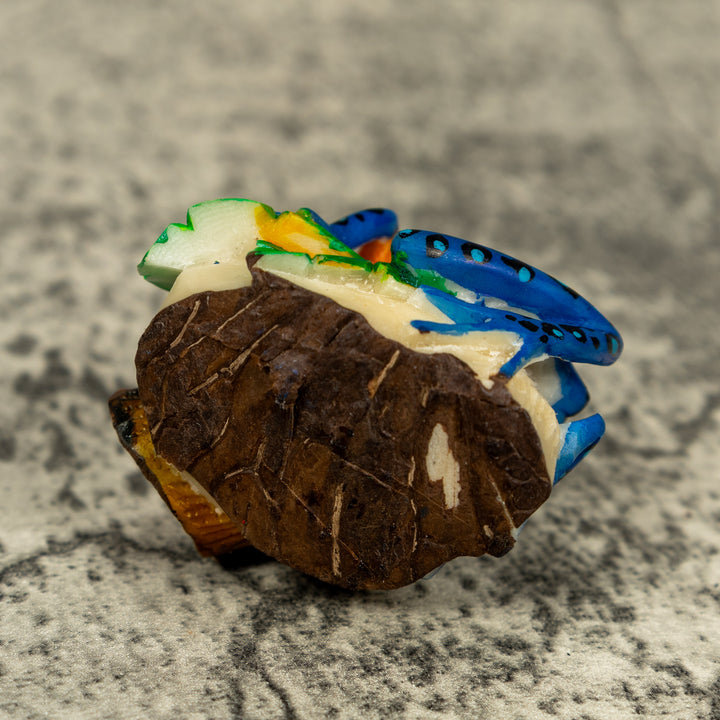 Blue Orange And Black Poison Dart Frog Tagua Carving