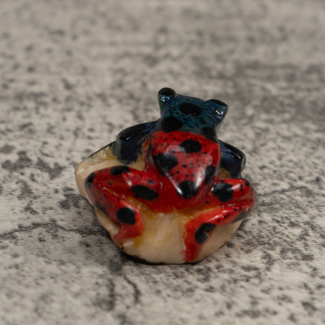 Vintage Blue Green And Black Poison Dart Frog Tagua Carving