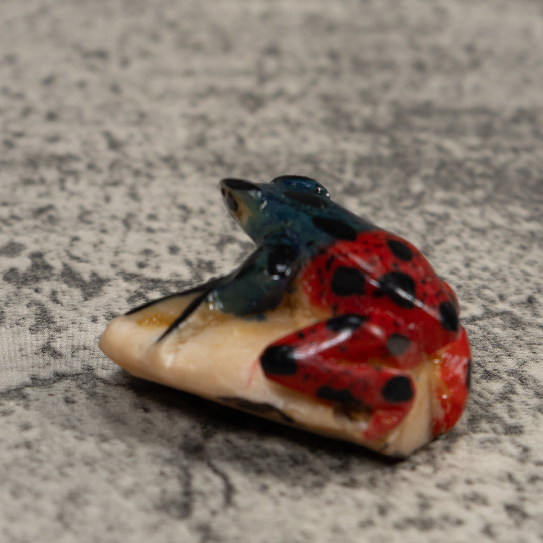 Vintage Blue Green And Black Poison Dart Frog Tagua Carving