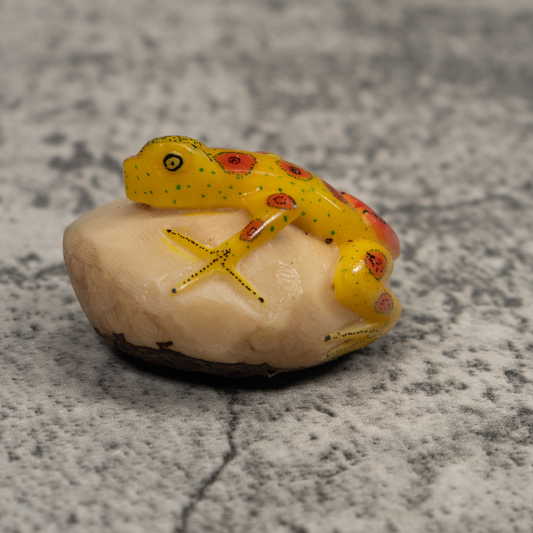Vintage Yellow And Red FrogTagua Carving