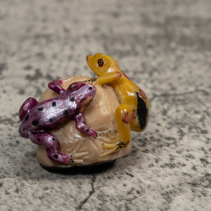 Double Vintage Purple And Gold Poison Dart Frog Tagua Carving
