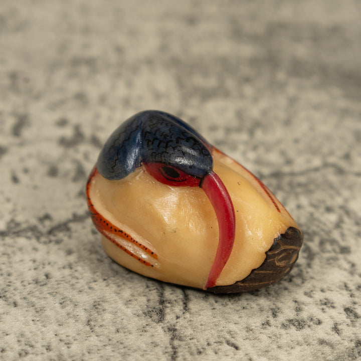 Vintage Blue And Orange Rainforest Bird Tagua Carving