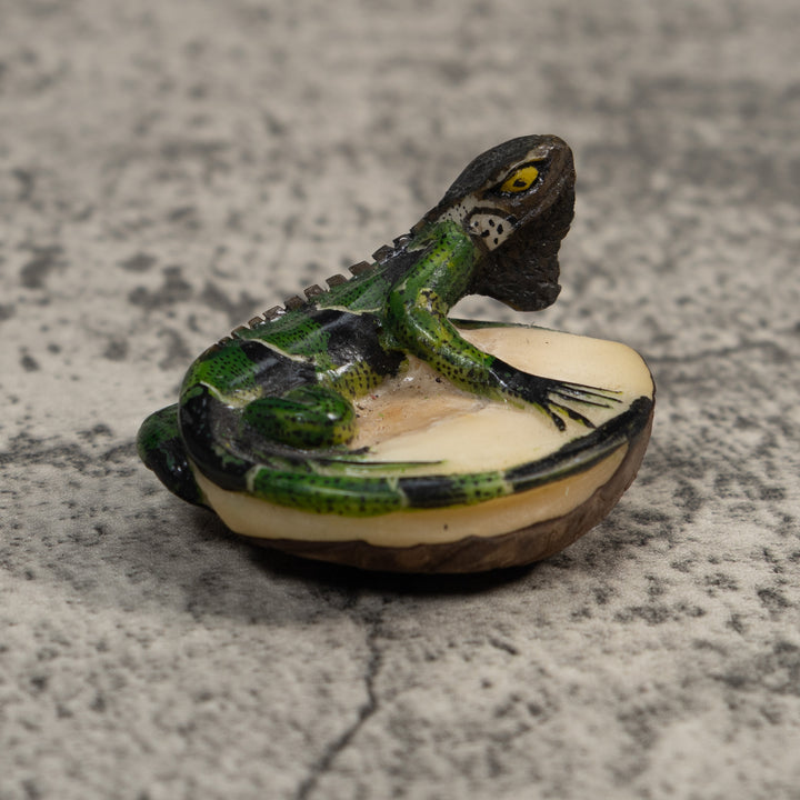 Black And Green Iguana Lizard Tagua Carving
