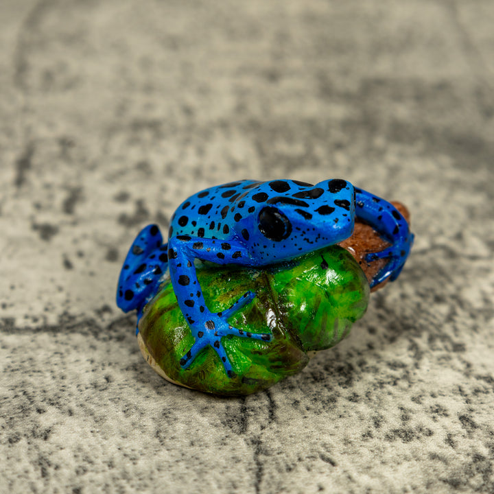 Blue And Black Poison Dart Frog On Log Tagua Carving