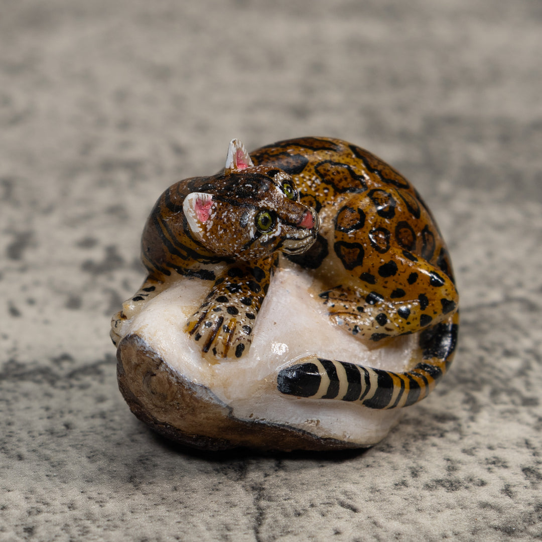 Brown And Black Jaguar Cat Tagua Carving