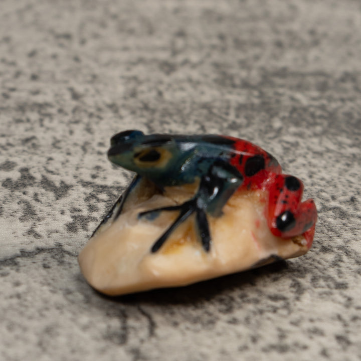 Vintage Blue Green And Black Poison Dart Frog Tagua Carving