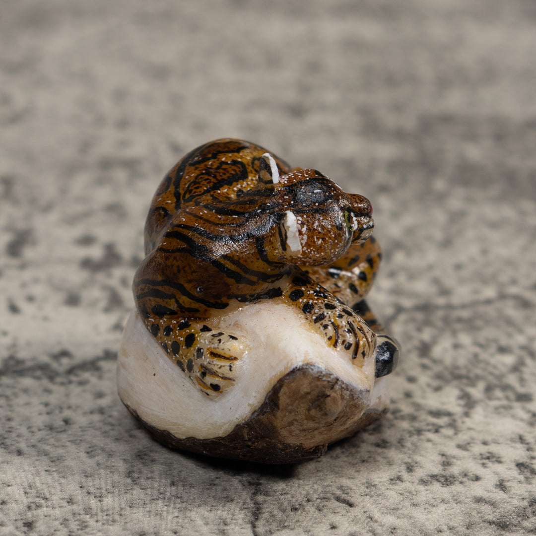 Brown And Black Jaguar Cat Tagua Carving