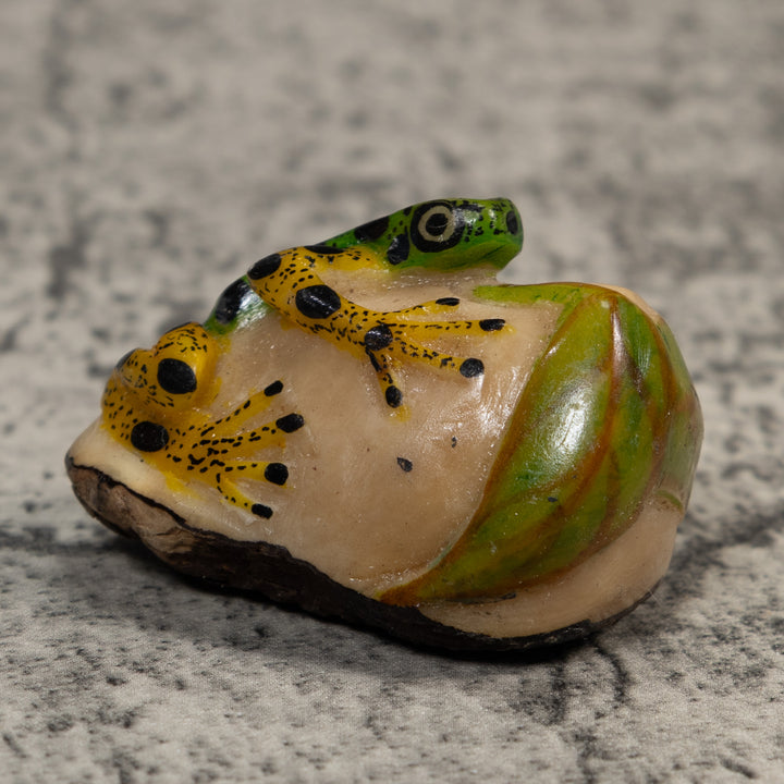 Green Yellow And Black Poison Dart Frog Tagua Carving