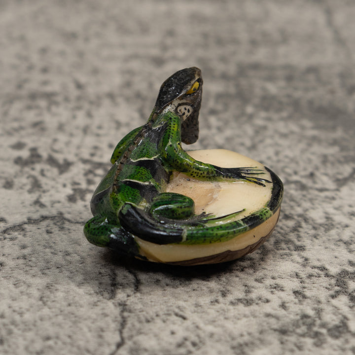 Black And Green Iguana Lizard Tagua Carving