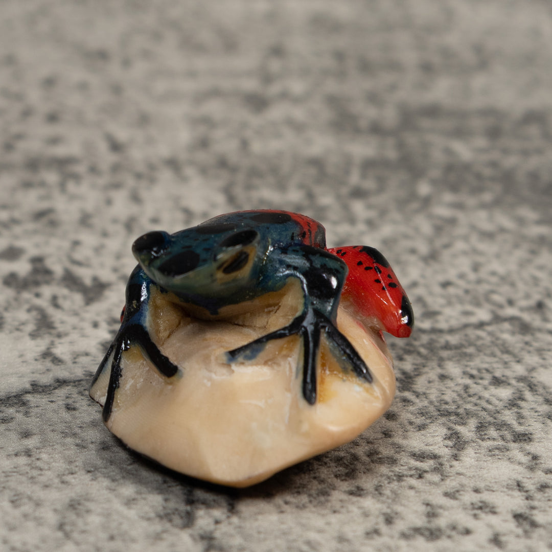 Vintage Blue Green And Black Poison Dart Frog Tagua Carving