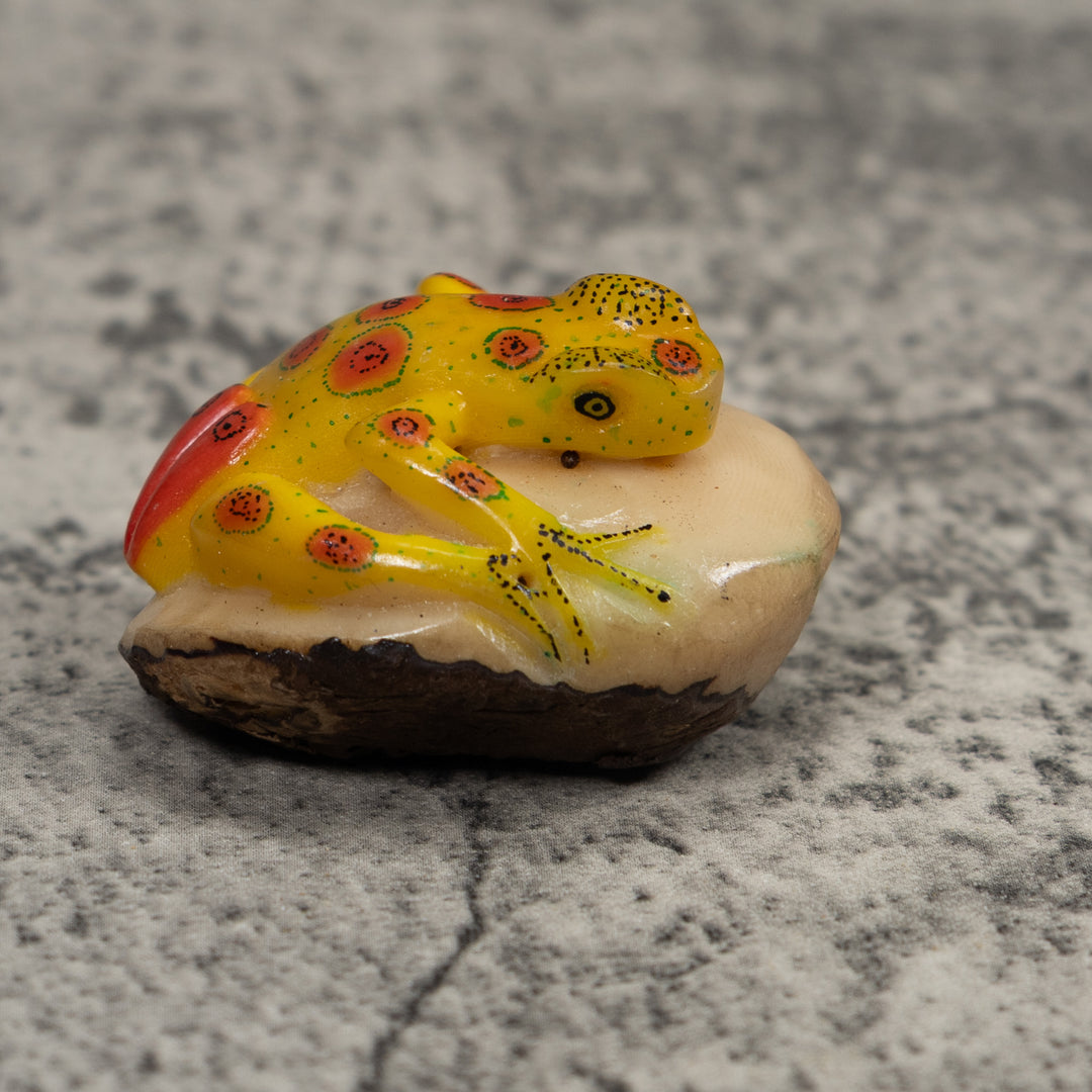 Vintage Yellow And Red FrogTagua Carving