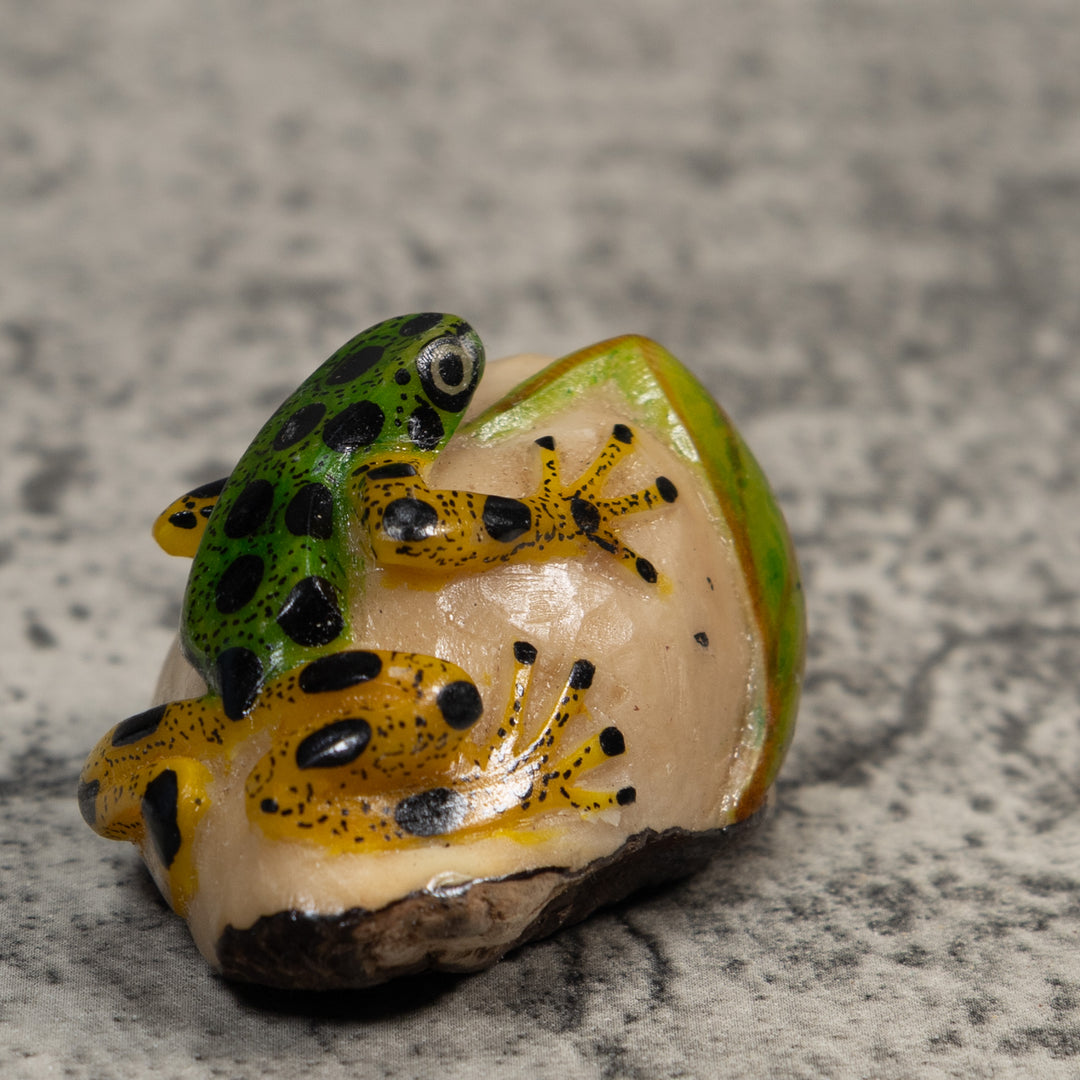 Green Yellow And Black Poison Dart Frog Tagua Carving
