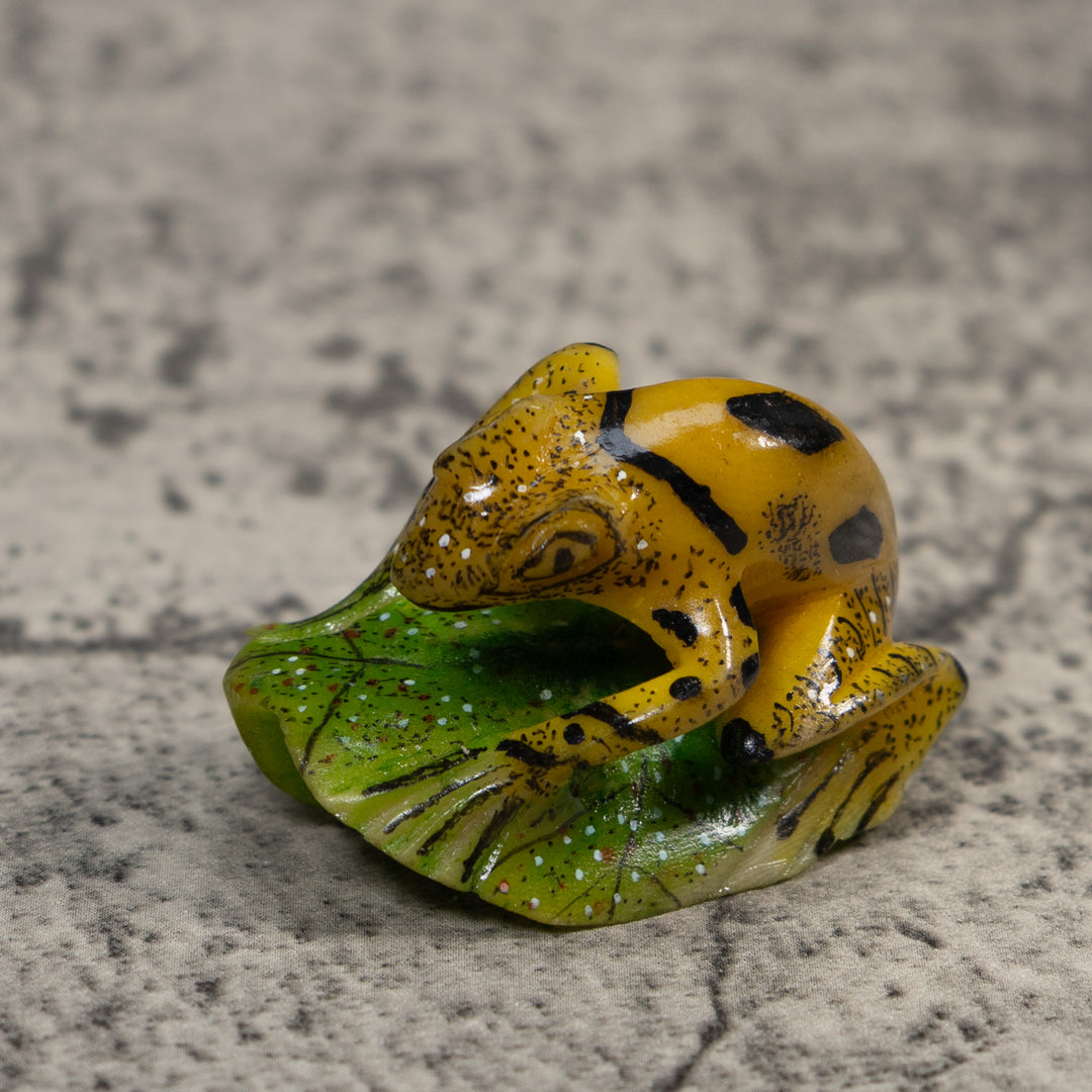 Black Yellow And Green Poison Dart Frog Tagua Carving