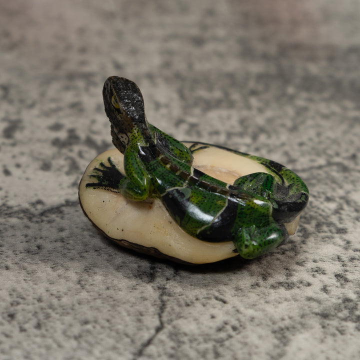Black And Green Iguana Lizard Tagua Carving