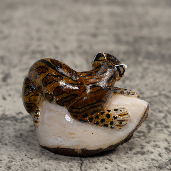 Brown And Black Jaguar Cat Tagua Carving