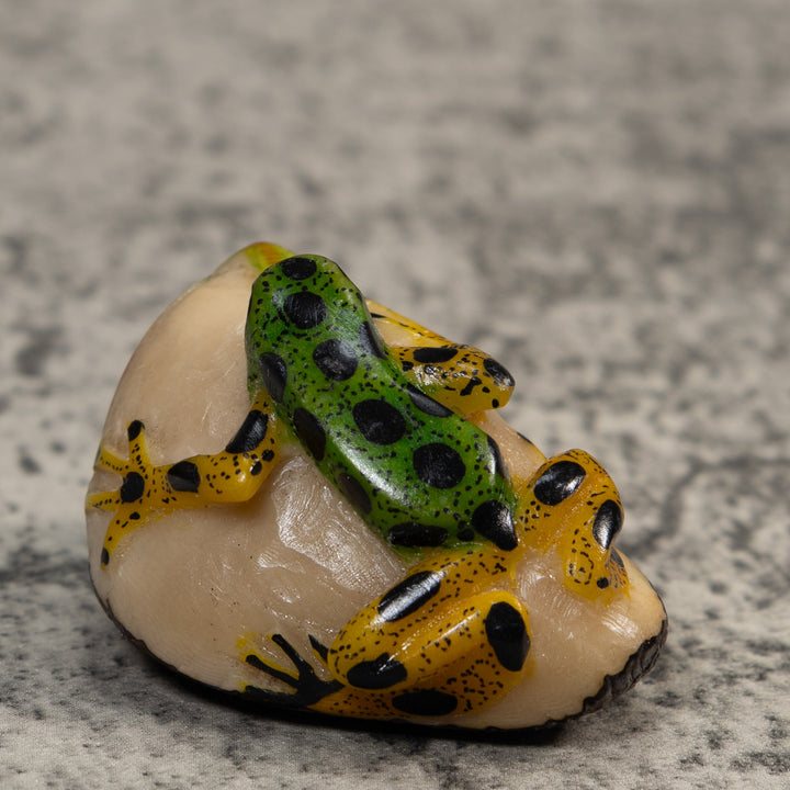 Green Yellow And Black Poison Dart Frog Tagua Carving