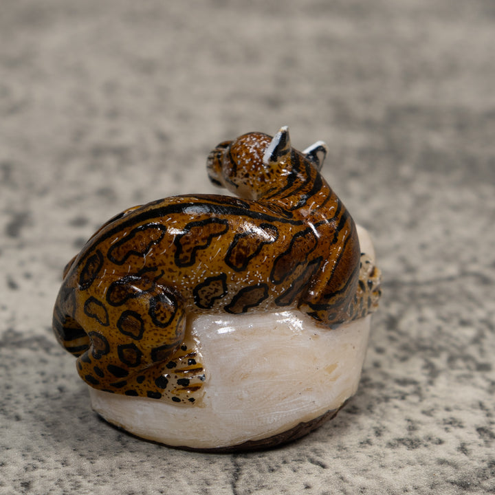 Brown And Black Jaguar Cat Tagua Carving