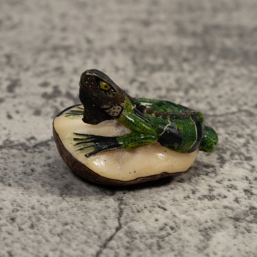 Black And Green Iguana Lizard Tagua Carving