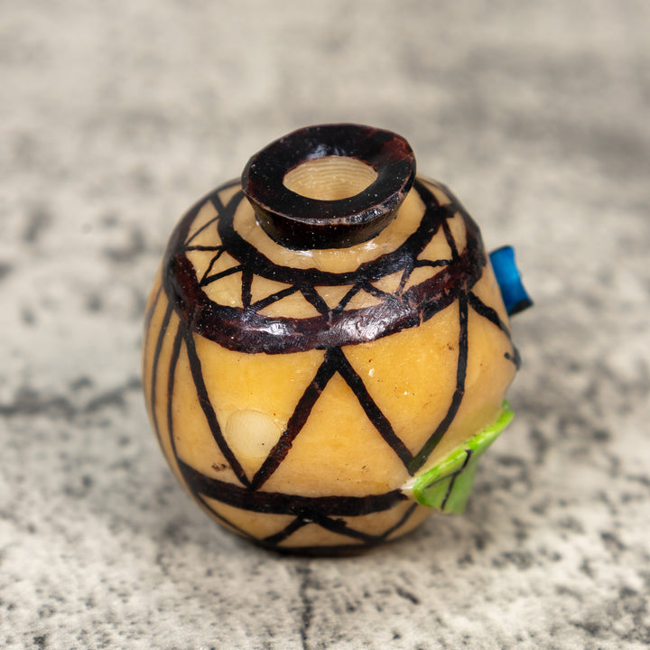 Etched Blue Frog On Vase Tagua Carving