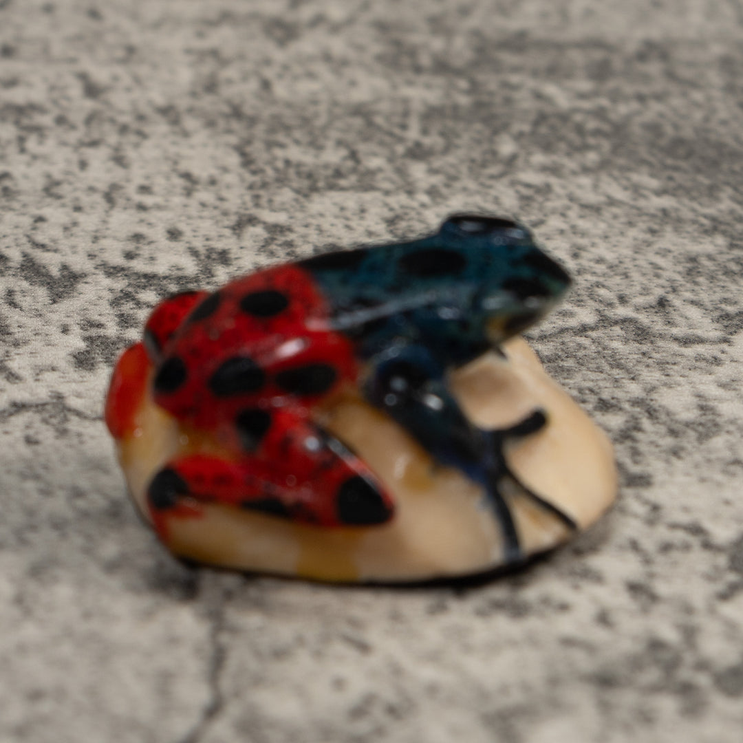 Vintage Blue Green And Black Poison Dart Frog Tagua Carving