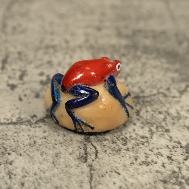 Vintage Red And Blue Poison Dart Frog Tagua Carving