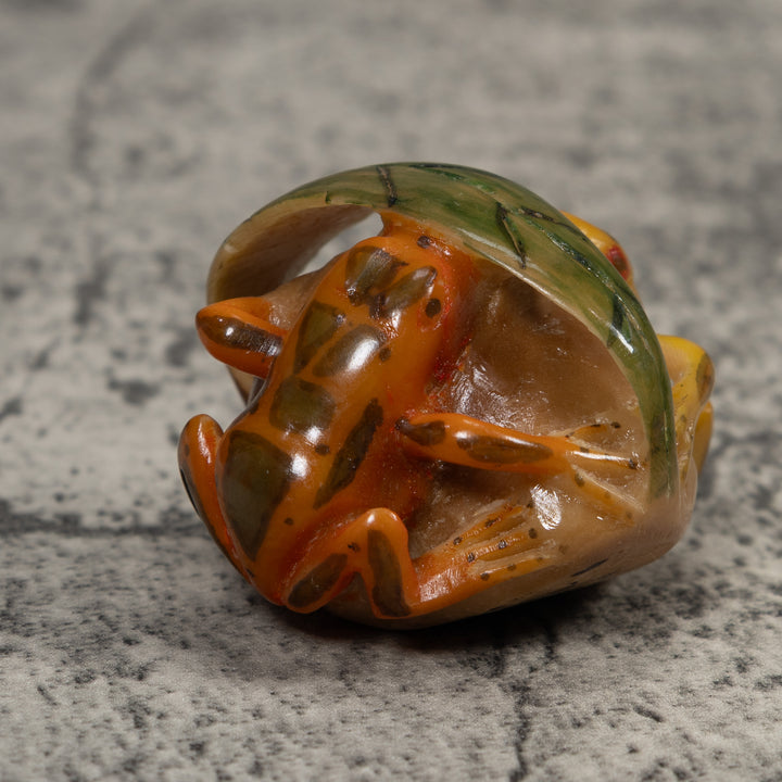 Vintage Gold Green And Yellow Double Frog Tagua Carving