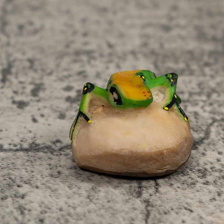 Vintage Green Yellow And Black Frog Tagua Carving