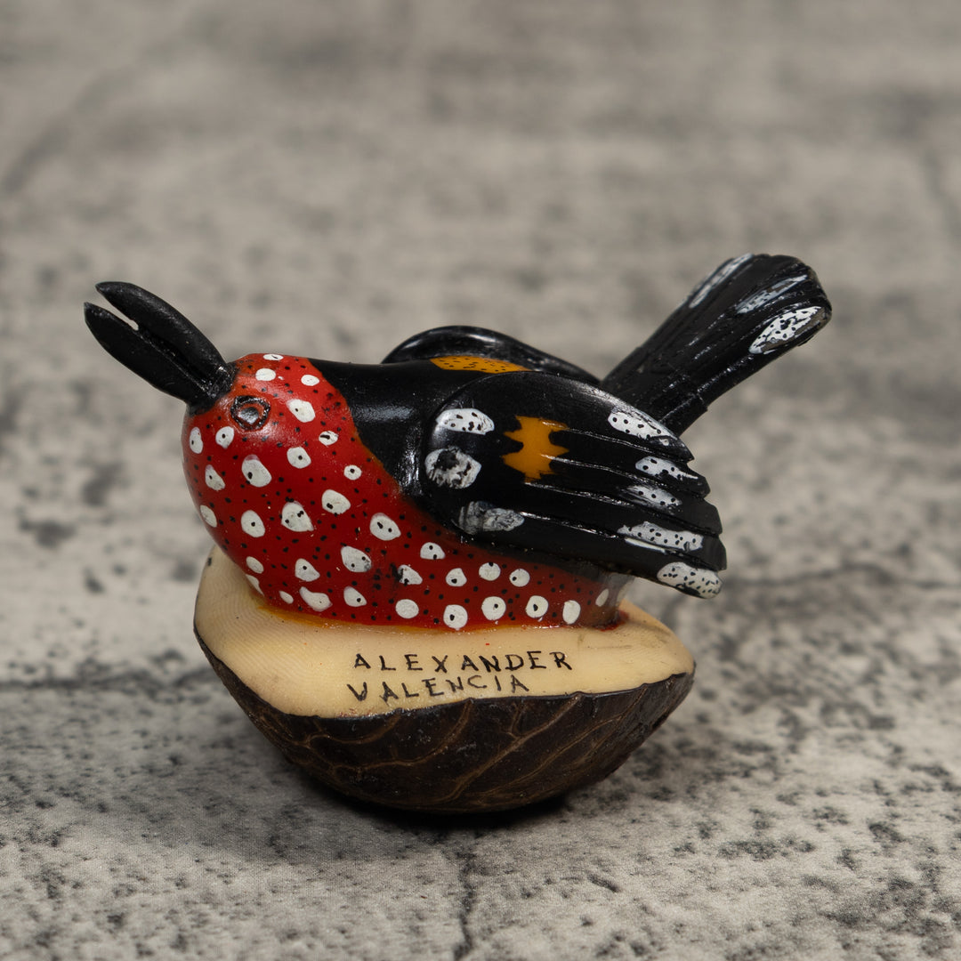 Red And Black Seedeater Bird Tagua Carving