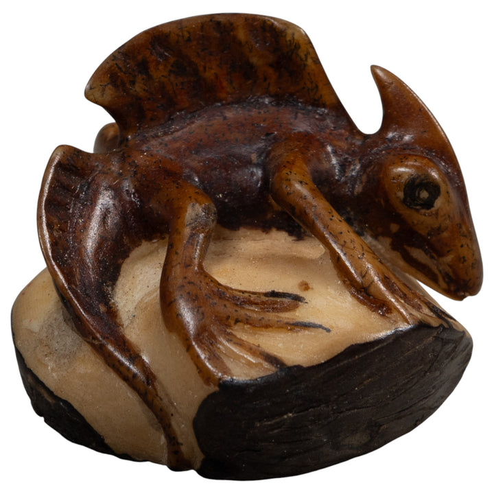 Vintage Brown Jesus Lizard Tagua Carving