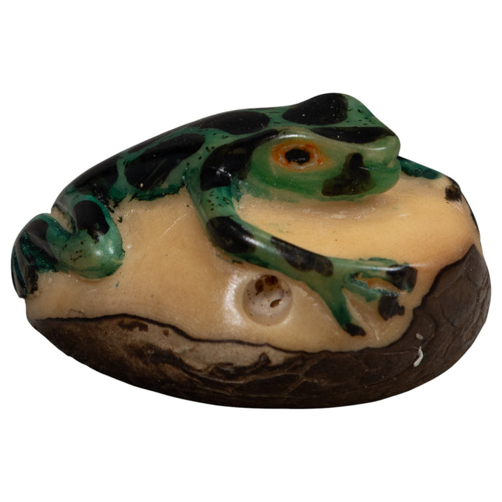 Vintage Green And Black Frog Tagua Carving